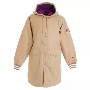 Boa Fleece Half Coat Outerwear Hooded Snap Button Water Repellent Back Print Stars and Stripes Patch Hood Script Logo Embroidery Beige M [Champion] бежевый