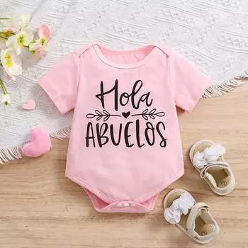 Боди для новорожденных с принтом «Hola Abuelos» из 100% хлопка, розовый, милый комбинезон с короткими рукавами 1-3M