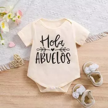 Боди для новорожденных с принтом «Hola Abuelos» из 100% хлопка абрикосового цвета, милый комбинезон с короткими рукавами, комбинезончик 1-3M