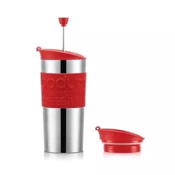 Bodum K11067-04 TRAVEL PRESS SET кружка с вакуумной изоляцией, поршневая, с двойными стенками из нержавеющей стали, с дополнительной крышкой, 0,35 л