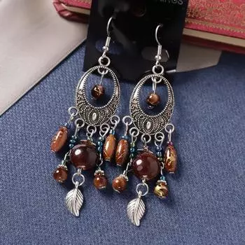 Богемные винтажные серебряные серьги Muse Jewelry Лицо Худые серьги Кисточка Длинные серьги
