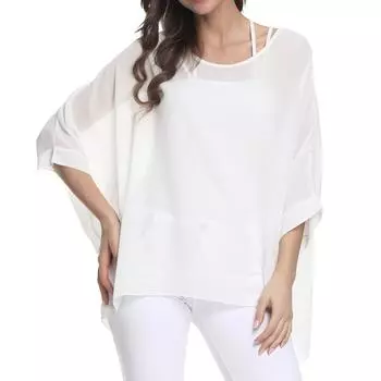 Bohemian Chiffon Beach Shirt: Sun Protection for Plus-Size Women One Size