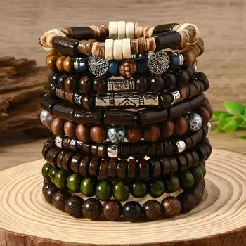 Bohemian Coconut Shell Wood Bead Beaded Elastic Line Men s Bracelet Bracelet разноцветный