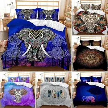 Bohemian Elephant Mandala Pattern Bedding Set Boho Duvet Cover Queen King Size Quitl Cover Polyester Comforter Cover 70x133cm 2pcs