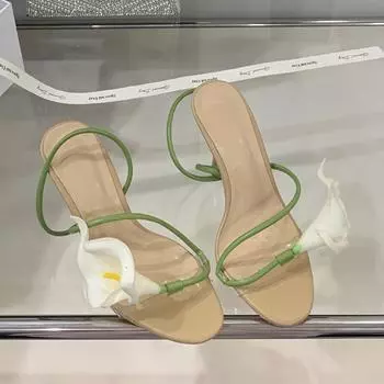 Bohemian Style Sexy Narrow band Women Gladiator Sandals Sweet Flowers Mixed Colors Thin High heels Female Banquet Prom Shoes 35