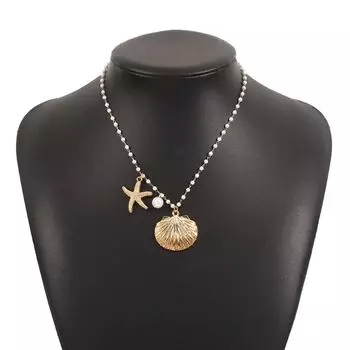 Bohemian Style Starfish Shell Collarbone Chain Sweet Women Pearl Pendant Ocean Style Necklace Gift style 1