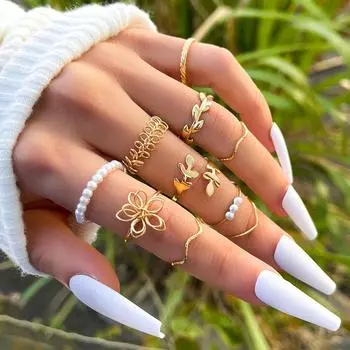 Boho 10 шт./компл., роскошное обручальное кольцо с прозрачным камнем для женщин, капли воды, цветы, солнечные геометрические украшения