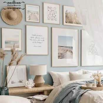 Boho Beach Vibes Плакат Волна Морская ракушка Холст Картина Скандинавская стеклянная линия Художественная печать Галерея Настенная картина для спальни Домашний декор 21*30cm