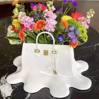 Boho Большие цветы из смолы Сумка Ваза Speedy Room Decor Кабинет Офис Обеденный стол Ваза Сумка Гостиная Сумка Ваза Роскошная скульптура белый