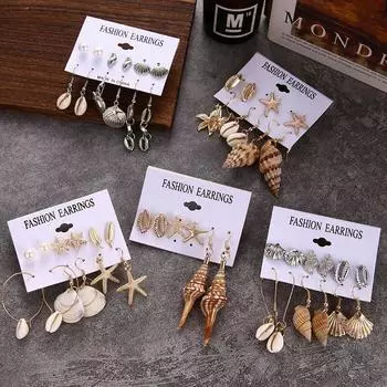 Boho Chram Морская звезда Раковина с кисточками Висячие серьги для женщин Пляжная вечеринка Ювелирные изделия Подарки