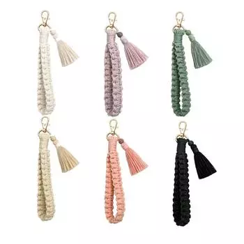 Boho Style Macrame Braided Keychain With Lobster Claw Cotton Cord Wristlet Lanyard Key Fob Strap For Women Macrame Accessory фиолетовый