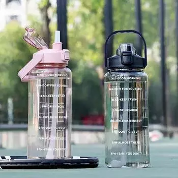 Большая бутылка для воды объемом 2 л, портативная пластиковая бутылка для путешествий с трубочкой, спортивная кружка для фитнеса, большая кружка для взрослых, универсальная бутылка для воды 2L фиолетовый