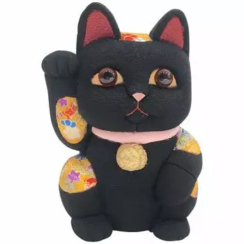 Большая черная кукла Lucky Cat Feng Shui, традиционная кукла Toko Kakinuma Kimekomi, сделано в Японии