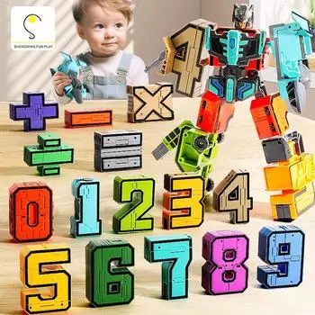 Большая цифровая игрушка-деформация для детей от 3 до 6 лет, головоломка для мальчиков, разнообразный алфавитный символ, подходящий роботу Кинг-Конгу пастель красный