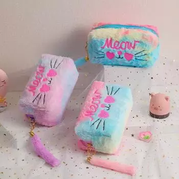 Большая емкость Kawaii плюшевый пенал косметичка милый мешочек для ручек органайзер для девочек школьные канцелярские принадлежности розовый