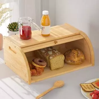 Большая хлебница из натурального бамбука с рулоном для кухонной столешницы - хлебницы в фермерском стиле для столешницы, самостоятельная сборка FREE