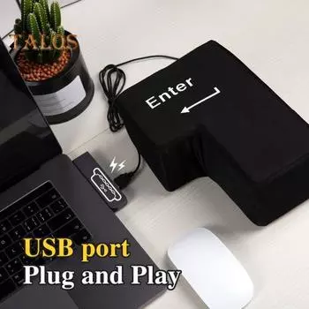 Большая кнопка Enter, питание от USB, антистресс, большая кнопка Enter, игрушка, эргономичная подушка с кнопкой Enter, губчатая подушка, украшение для рабочего стола чёрный