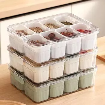 Большая коробка для закусок с разделенной крышкой подносом для сервировки Прозрачный органайзер для строительных блоков конфет, орехов, закусок с 8 отделениями, портативных мясных закусок зелёный