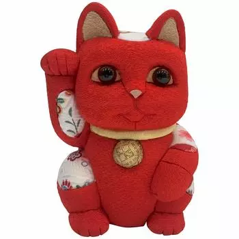 Большая красная кукла Lucky Cat в стиле фен-шуй, традиционная кукла Toko Kakinuma Kimekomi, сделано в Японии