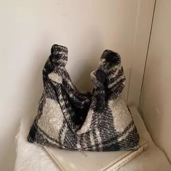 Большая плюшевая сумка, женская, осень и зима, новая, ретро, сумка через плечо, дорожная, мягкая, повседневная сумка-тоут