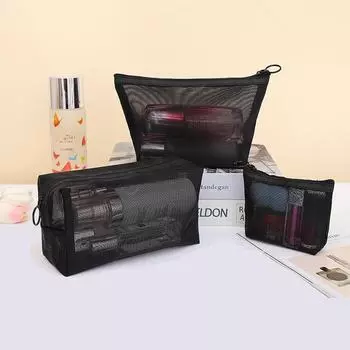 Большая вместительная дорожная косметичка с прозрачной сеткой Large triangle bag