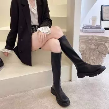 Большие ботфорты с полярным форро для женщин, zapatos de Caballero de otoo e invierno, nuevas, finas, europeas y americanas, размеры 42 35 чёрный