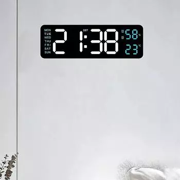 Большие цифровые настенные часы с питанием от USB, 9 дюймов, с функцией измерения температуры и влажности, будильник на 2-й неделе, с функцией автоматического затемнения, с функцией повтора, 12/24-часового перехода на летнее время, настольный светодиодный