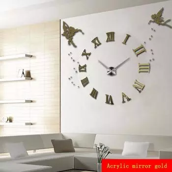 Большие настенные часы Angel 3D DIY Большие кухонные часы Римские цифры Акриловые зеркальные наклейки Большие настенные часы для гостиной 37inch чёрный
