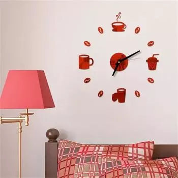 Большие настенные часы DIY, безрамные гигантские часы, зеркальная наклейка, современный дизайн, кафе, кофейная чашка для молока, настенный декор для кухни серебряный