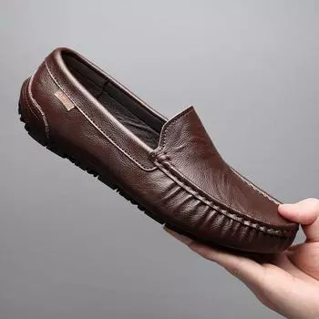 Большие размеры 45 46 47 Doudou shoes мужские однопедальные кожаные мокасины на мягкой подошве в британском стиле 45 коричневый