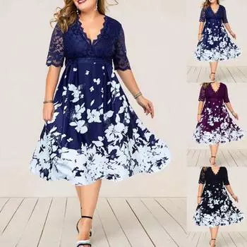 Большие размеры 6XL, модное торжественное платье, кружевное лоскутное платье с v-образным вырезом, женское элегантное вечернее свадебное платье с короткими рукавами