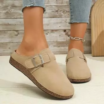 Большие размеры Boken bag head half drag one pedal sandals women round head half drag lazy shoes 36 чёрный