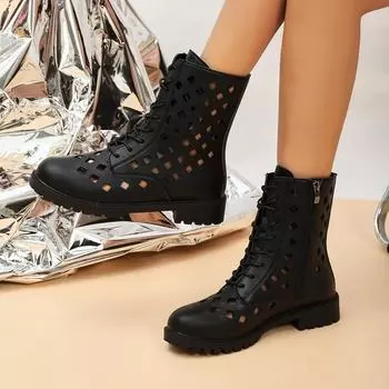Большие размеры Hollow Hollow Boot Martin Cool Boots женские уличные индивидуальные панк ветро-дышащие локомотивные одинарные туфли 36