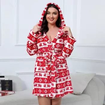 Большие размеры, осенне-зимняя женская ночная рубашка, теплый большой фланелевой толстый халат, рождественское праздничное утреннее платье для оленя 1XL