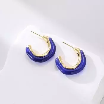 Большие серебряные серьги-иглы в форме буквы С с кристаллами Майяра в гонконгском стиле — европейский и американский дизайн. Gold TE02253 зелёный
