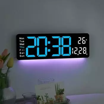 Большие светодиодные цифровые настенные часы с дистанционным управлением, отображением температуры и даты, подсветкой, 10-уровневой регулировкой яркости, будильником розы красного