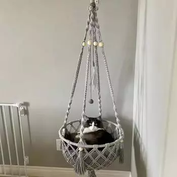 Большой гамак для кошек 40x120 см, окно, макраме, милые кровати для кошек, домик для кошек, палатка, аксессуары для котят и кошек с игрушками для кошек, мячи