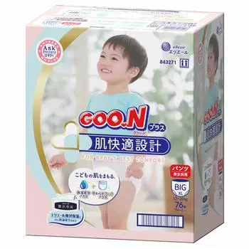 БОЛЬШОЙ Goon Plus Skin комфорт дизайн 76 штук штук x в Big [размер брюк] (12~20 кг) (38 2) [Проданный случай]
