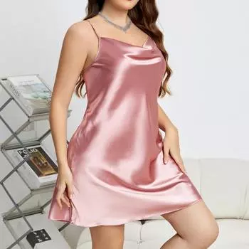 Большой размер 3XL, 4XL, 5XL, женская ночная рубашка, сексуальная ночная рубашка на подтяжках, розовая сорочка, одежда для сна, халат, свободный атласный домашний халат