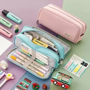 Большой вместительный пенал Kawaii, милые пеналы для студентов, пенал для студентов, большие школьные принадлежности, канцелярские принадлежности, пеналы, коробка, пенал чёрный
