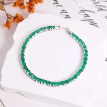 Bolaijewelry Летний элегантный новый стиль Серебряный браслет из натурального зеленого агата S925 для женщин и девочек, подарок на помолвку, банкет и день рождения 19cm зелёный