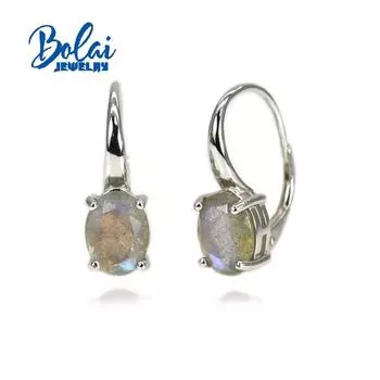 Bolaijewelry, простые серьги с натуральным лабрадоритом овальной огранки 7*9 мм, серьги из стерлингового серебра 925 пробы для женщин, изысканные ювелирные изделия