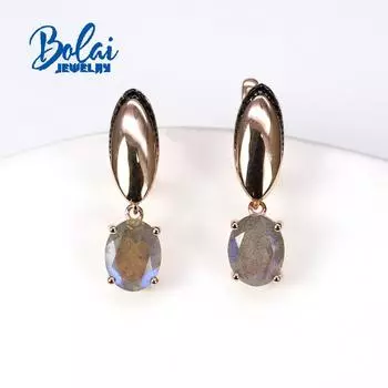 Bolaijewelry, серьги с лабрадоритом, натуральный ограненный драгоценный камень, серебро 925 пробы, розовое золото, ювелирные украшения для женщин, подарок на годовщину