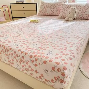Bonenjoy Elastic Fitted Sheet Floral Style Bedsheet Soft Bed Cover Home Bed Linen Sheets drap de lit (Pillowcase Need Order) 90x200x15cm 1pc