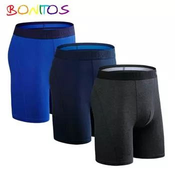 BONITOS, 3 шт., длинные однотонные мужские трусы, хлопковые боксеры, удобное мужское нижнее белье S