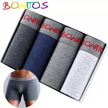 BONITOS 4 шт. боксеры однотонные сексуальные мужские трусы хлопковые мужские трусы S темно-синий