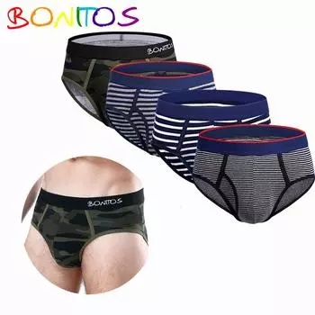 BONITOS, 4 шт., сексуальные трусы в полоску, мужские трусы с принтом, хлопковое нижнее белье для мужчин