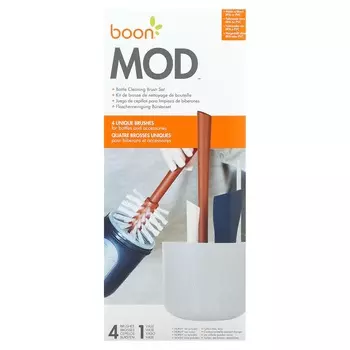 Boon, mod, набор щеток для мытья бутылок, 4 щетки, 1 ваза