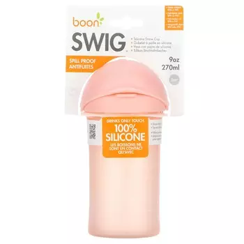Boon, Силиконовый стаканчик с трубочкой Swig, 6 мес.+, розовый, 270 мл (9 унций)