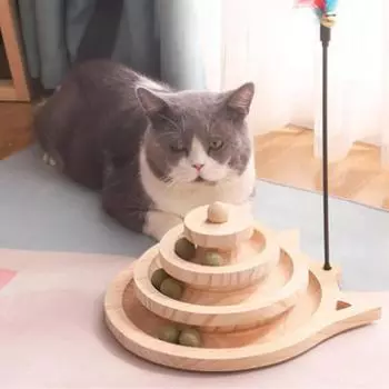 BOOTEELY деревянная игрушка для кошек 2/3 уровня, башня, треки, диск, кошачий интеллект, развлечение, тройная игра, диск, игрушки для кошек, мяч, обучающие игрушки